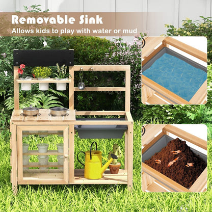 Patio Wooden Pretend Play Kitchen with Plants Observation Room for Kids Outdoor