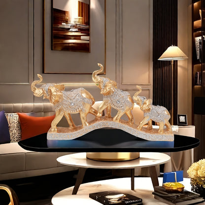 Elegant Resin Elephant Figurines on Golden Base