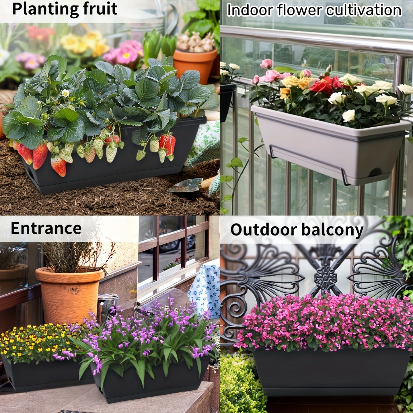 Window Box Planter with Drainage Holes and Trays