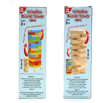 WOODBLOCK COLOURED & WOODEN TOWER BLOCKS GAME