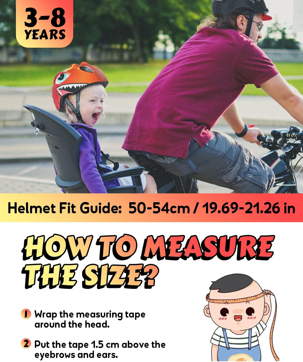 Kids Bike Helmet with Cute 3D Cartoon Design for Cycling Roller Skating Scooting Lightweight Sports Safety Helmet for Ages 3-8 Boys Girls with Size Adjustable