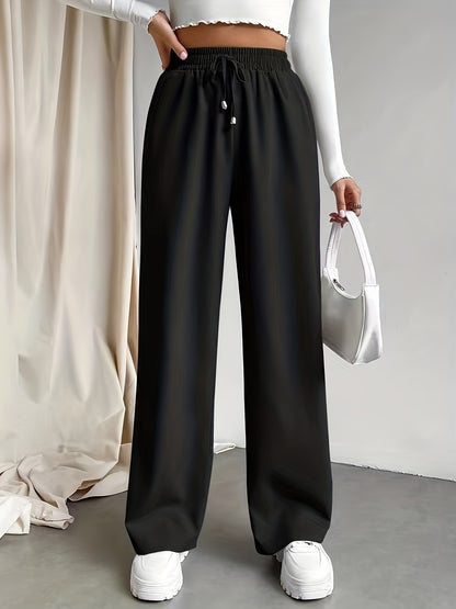 Womens Solid Drawstring Wide Leg Pants