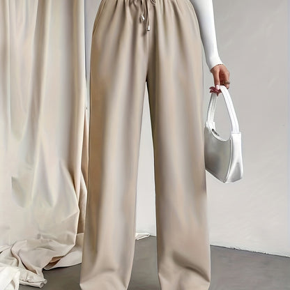 Womens Solid Drawstring Wide Leg Pants