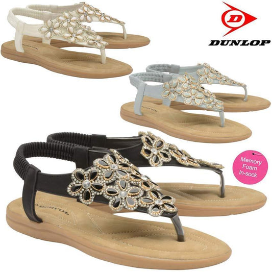 Ladies Memory Foam Low Wedge Heel Walking Toe Post Summer Strappy Sandals Shoes