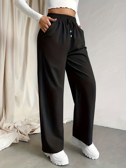 Womens Solid Drawstring Wide Leg Pants