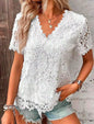 Ladies Lace V Neck Blouse Tee Short Sleeve Summer Tops Casual T-Shirts plus SIZE
