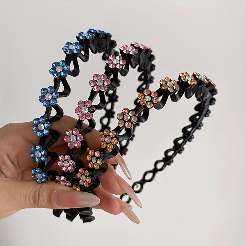 Non-slip Rhinestone Headbands - Elegant Solid Wave Design, Perfect for Styling and Everyday Charm