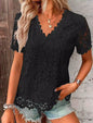 Ladies Lace V Neck Blouse Tee Short Sleeve Summer Tops Casual T-Shirts plus SIZE