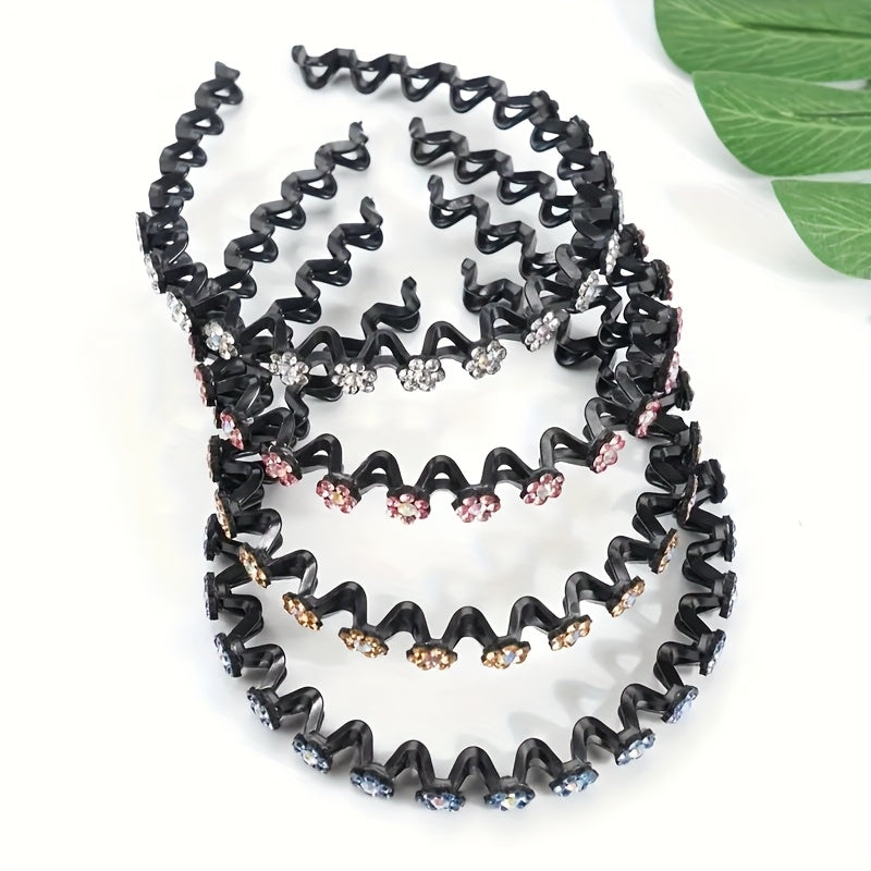 Non-slip Rhinestone Headbands - Elegant Solid Wave Design, Perfect for Styling and Everyday Charm