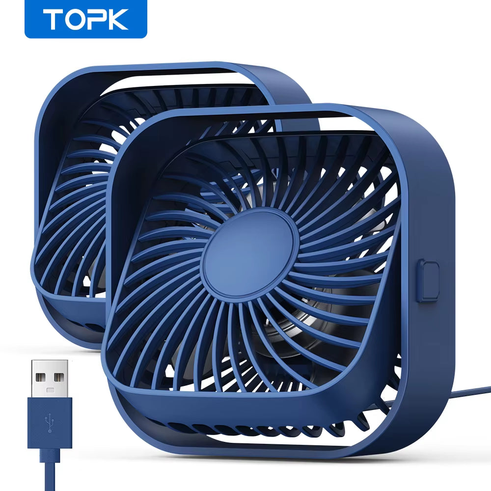 USB Desk Fan,[2Pack]Strong Airflow&Quiet Operation Mini Personal Fan,3 Speed Wind Small Fan,360°Rotatable Table Cooling Fan
