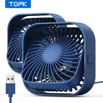 USB Desk Fan,[2Pack]Strong Airflow&Quiet Operation Mini Personal Fan,3 Speed Wind Small Fan,360°Rotatable Table Cooling Fan