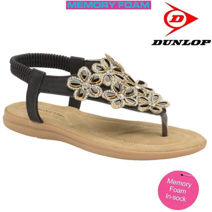 Ladies Memory Foam Low Wedge Heel Walking Toe Post Summer Strappy Sandals Shoes