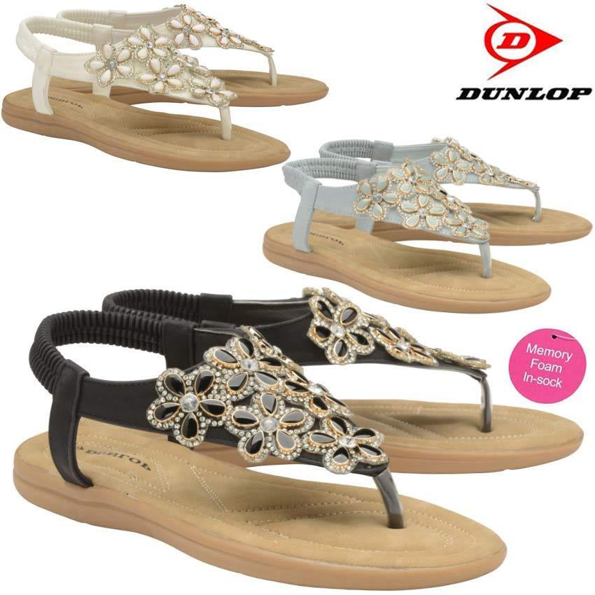 Ladies Memory Foam Low Wedge Heel Walking Toe Post Summer Strappy Sandals Shoes