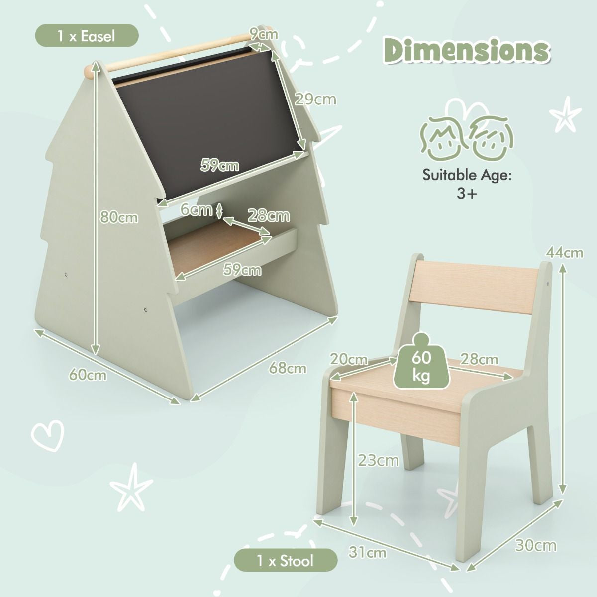 2-In-1 Double-Sided Kids Art Easel with Stool and Paper Roll Holder