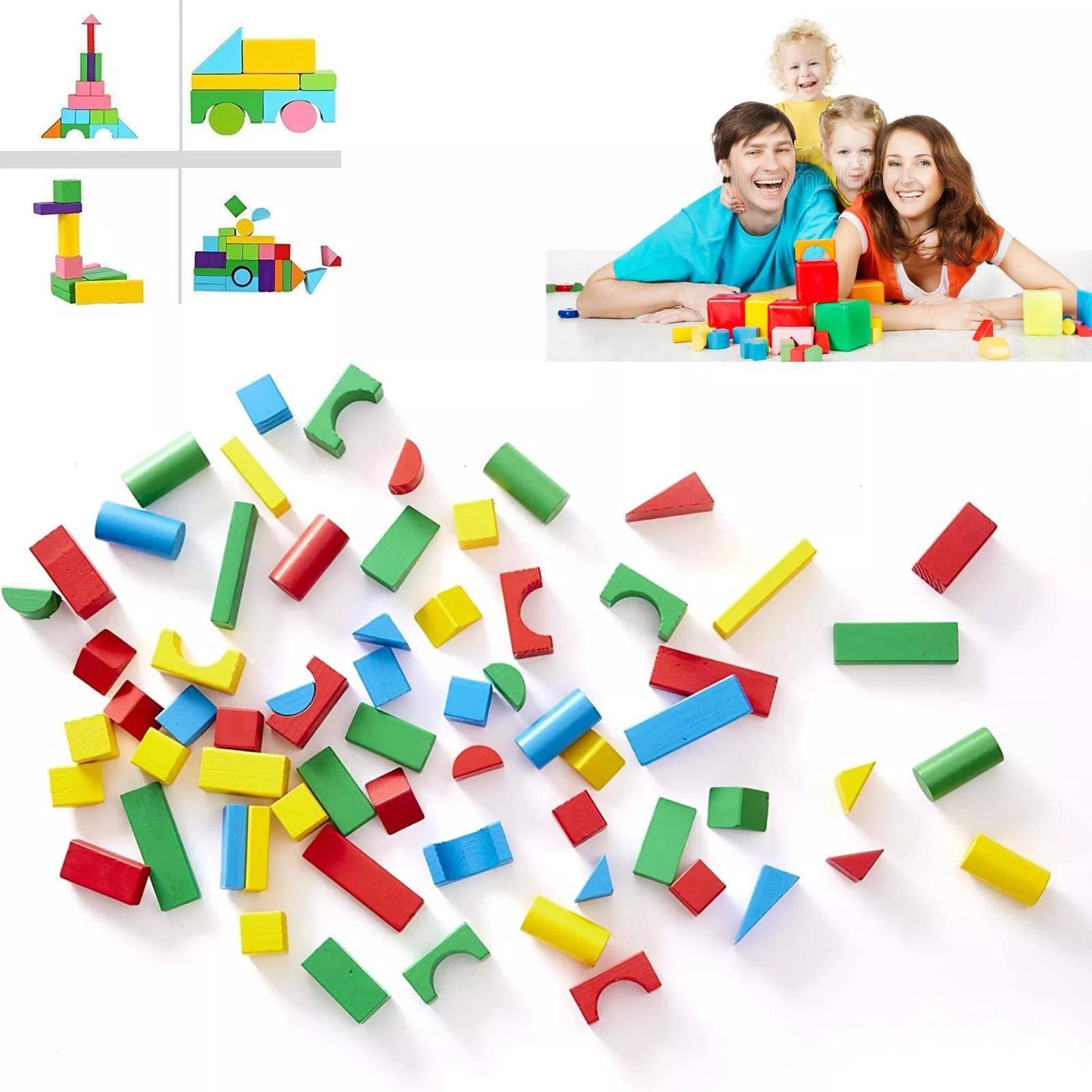 WOODEN BLOCKS CONSTRUCTION BUILDING BRICKS PIECES