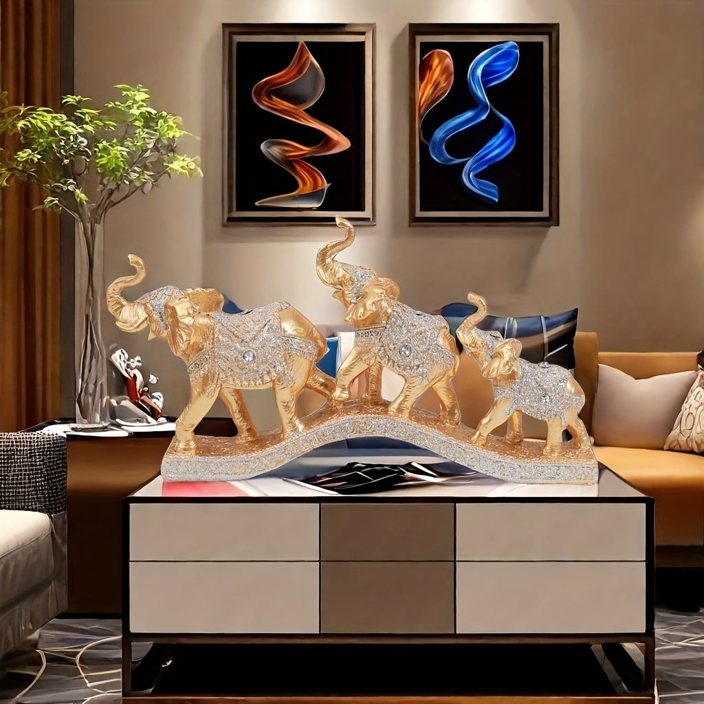 Elegant Resin Elephant Figurines on Golden Base
