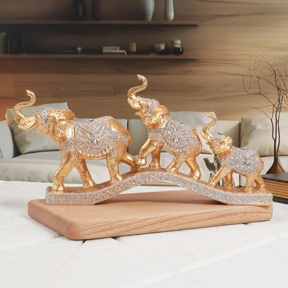 Elegant Resin Elephant Figurines on Golden Base