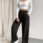 Womens Solid Drawstring Wide Leg Pants